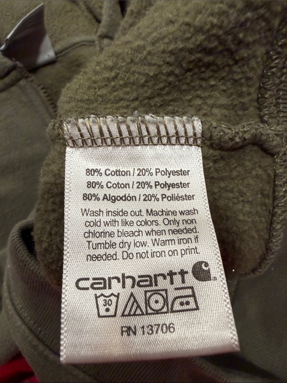 Carhartt Toddler Olive Green Full-Zip Hoodie with Sleeve Logo size 3T - Picture 4 of 5